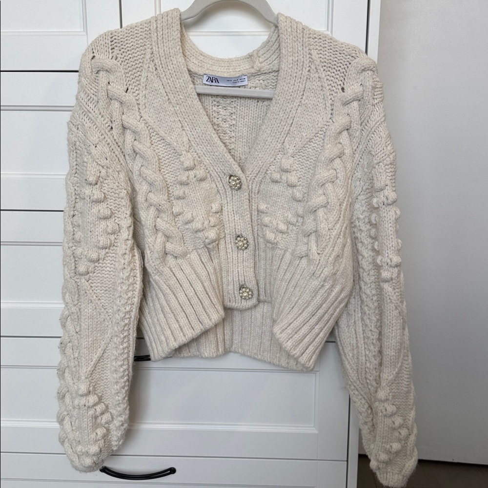 Zara Ivory Knit Cardigan with Pearl Buttons
